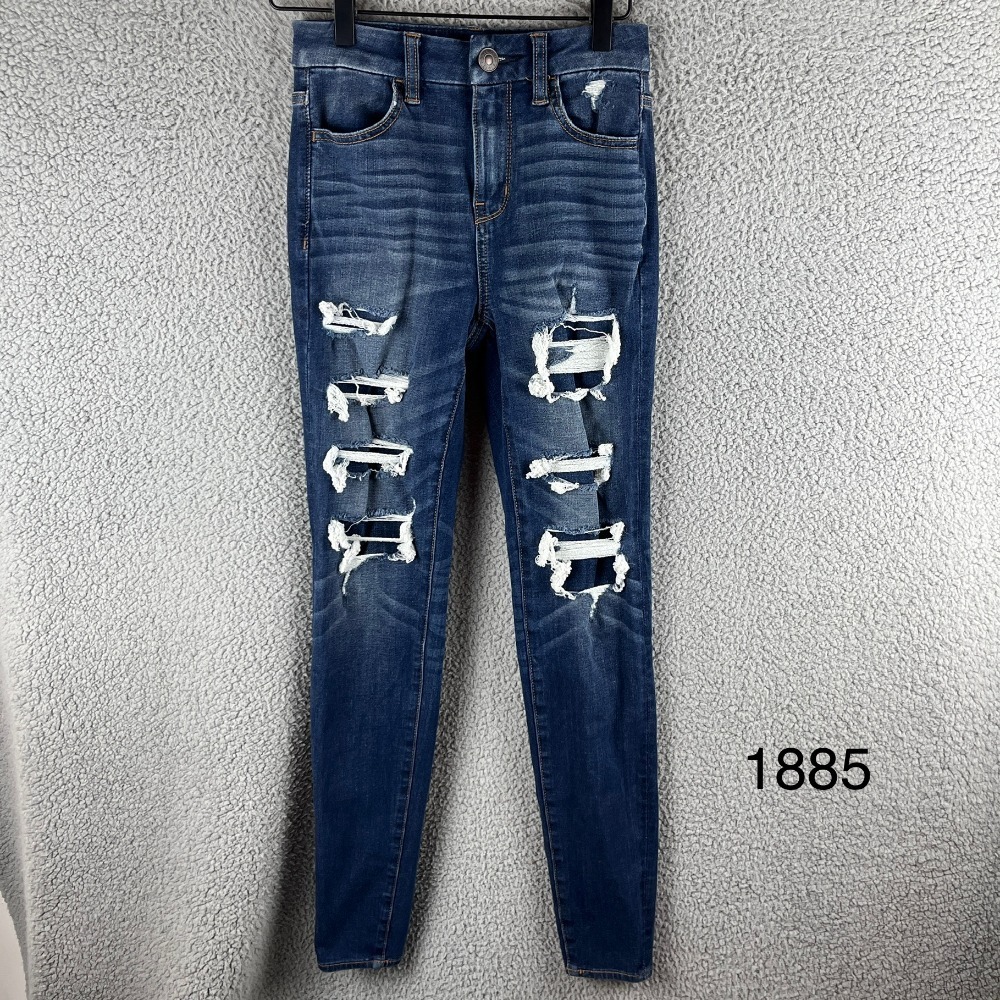 American Eagle Curvy Hi-Rise Jegging Ripped Distressed Stretch Jeans Size 0 Long